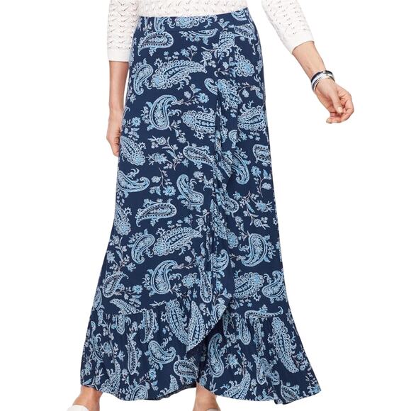 Talbots Dresses & Skirts - Talbots Skirt Women Medium Cascading Jersey Knit Wrap Maxi Pull On Paisley Lined